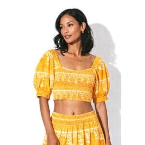 Cleobella Organic Cotton Smocked Puff Sleeve Crop Top M